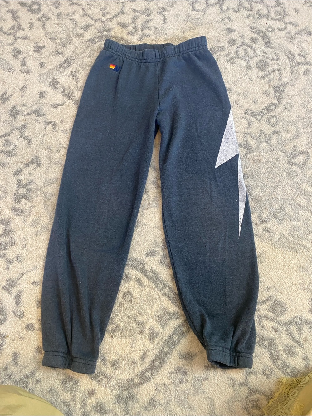 Aviator Nation Navy Sweatpants with Silver Lightning Accent